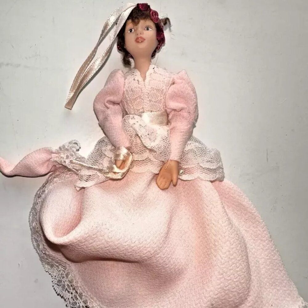 Vintage Victorian Lady Doll Pink Lace Cottagecore Porcelain Decor